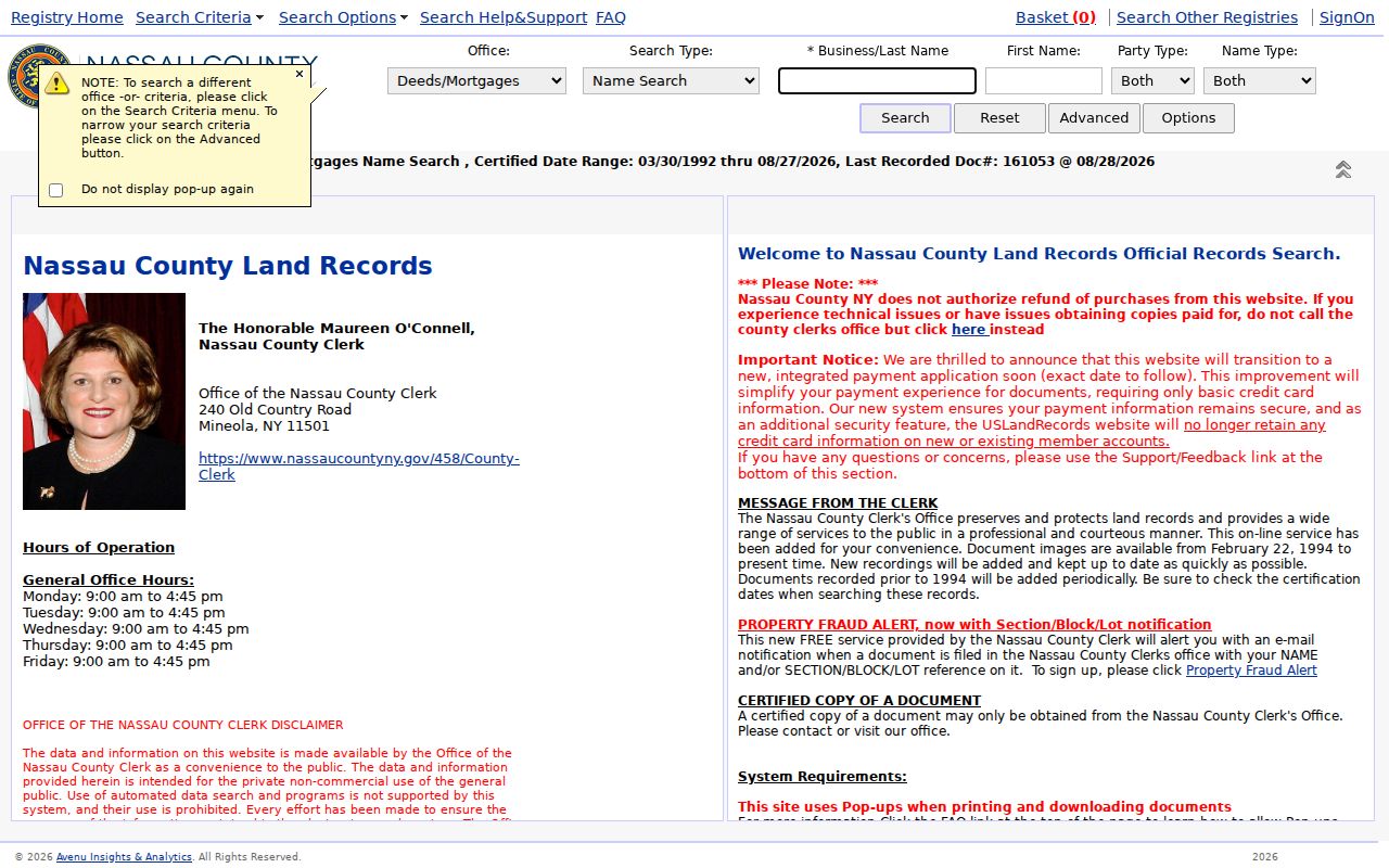 Long Beach residents directory Nassau deed index search route