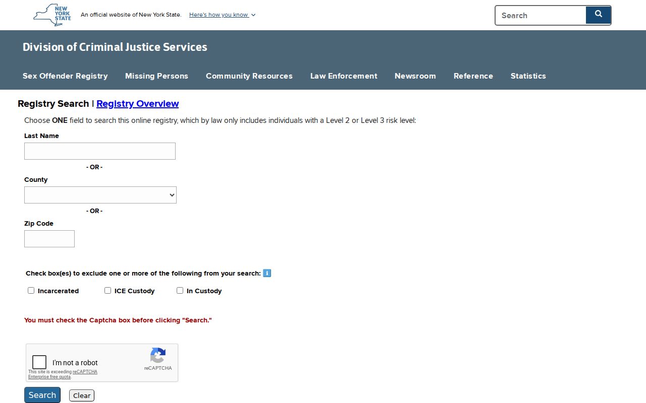 Long Beach ZIP code directory New York DCJS registry ZIP search